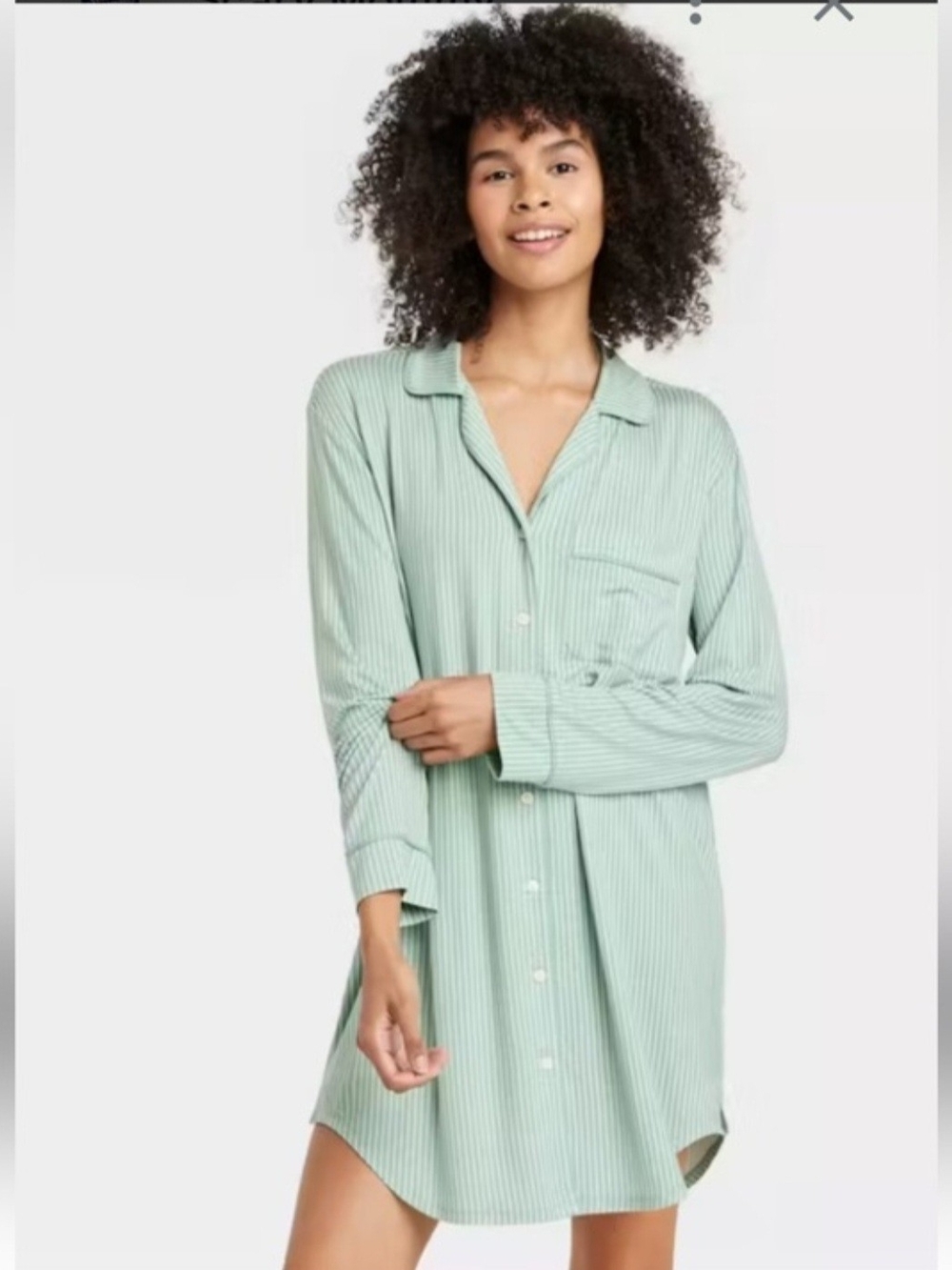 Auden Mint Green Ribbed Button-Front Sleep Shirt